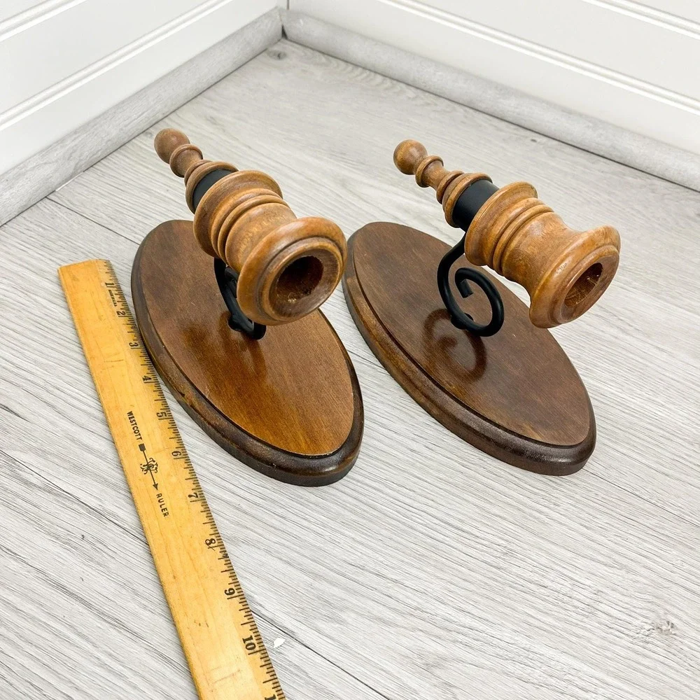 Solid Wood and Metal Wall Sconce Candleholder Set‎ of 2 - Vintage Rustic Decor